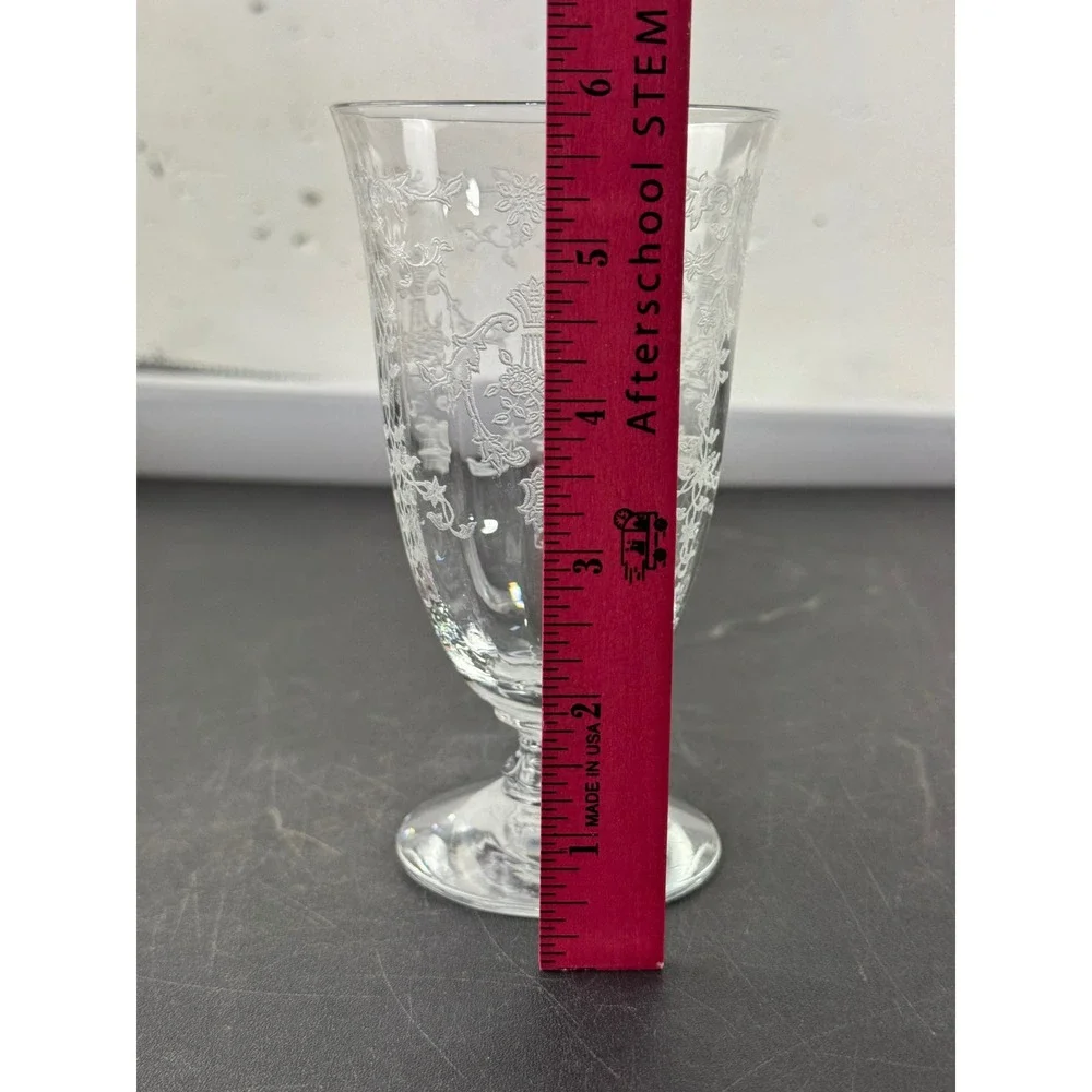 Fostoria Navarre Etched Glass Goblet Clear Crystal Footed Water Tea Glass 6 Inch